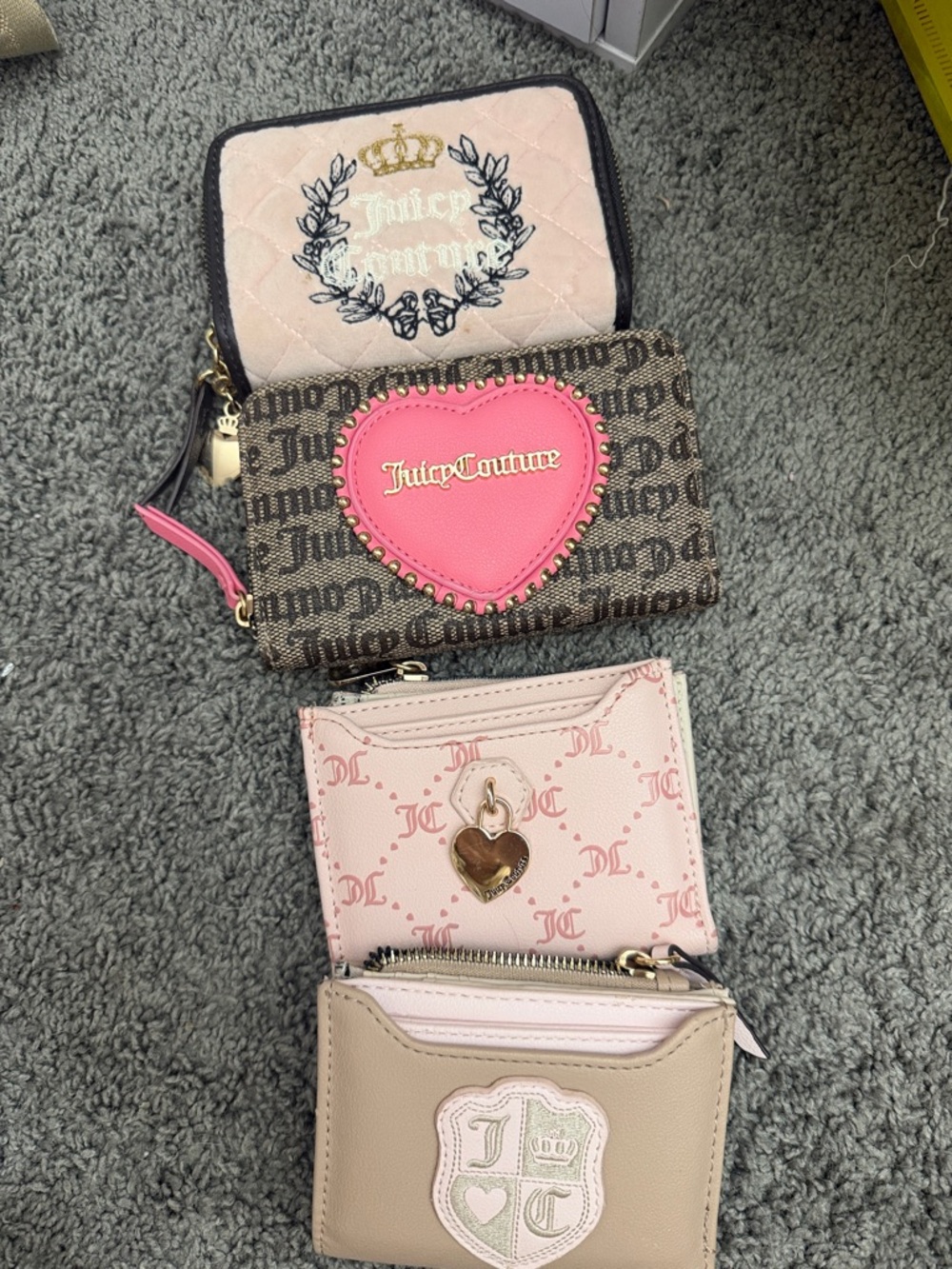 Juicy Couture Brown Monogram Wallet Trio with Pink Heart Accents good condition
